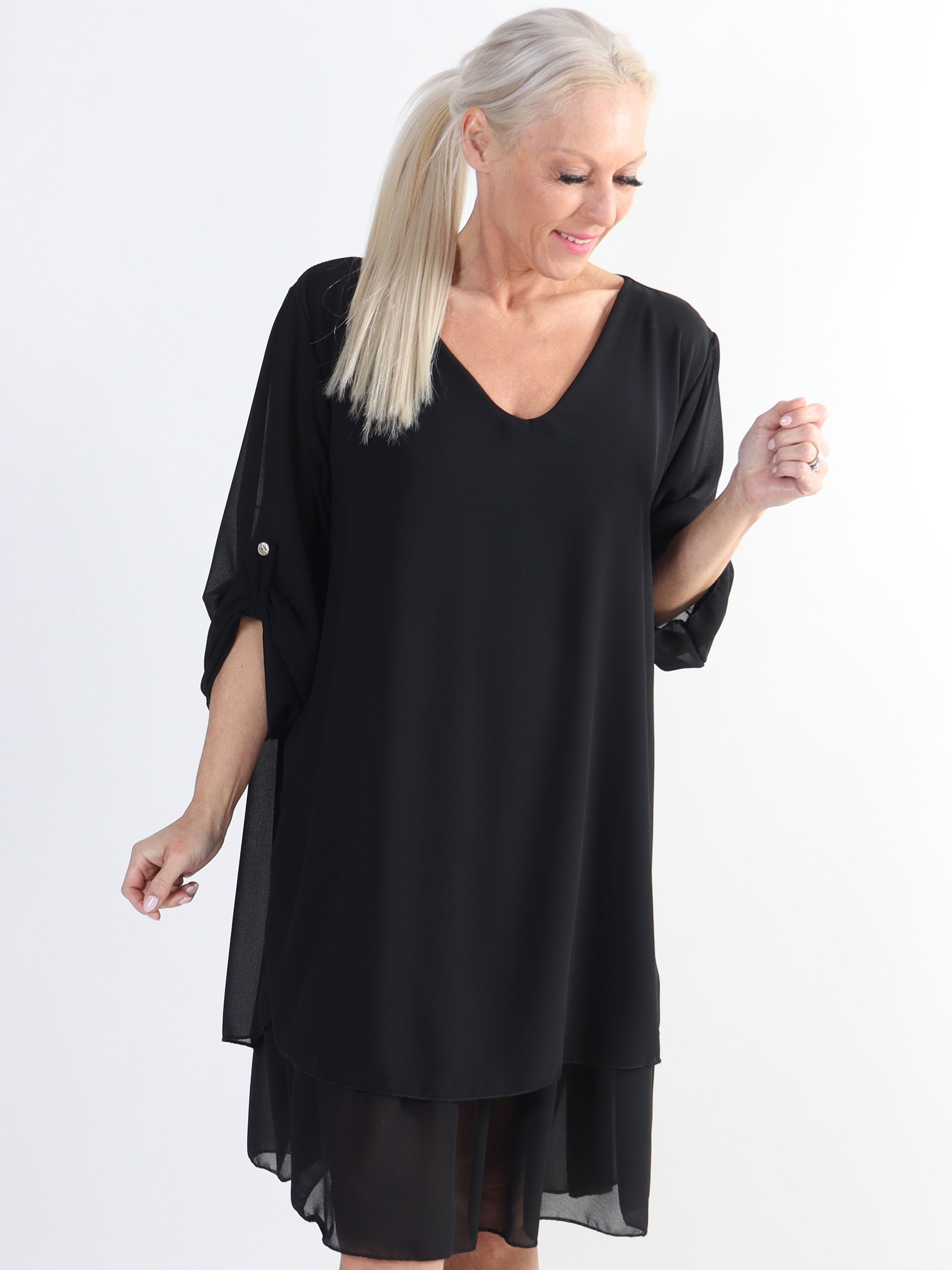 Jill - Chiffon tunikakjole med viskose underkjole